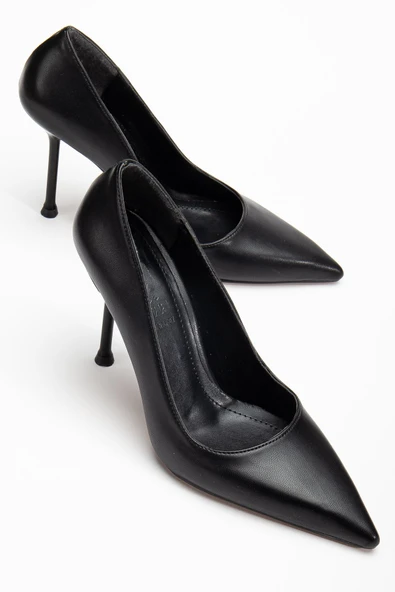 Dorethy Kadın Topuklu Ayakkabı Siyah Cilt Stiletto - Resim 2