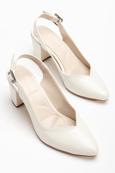 Milika Beyaz Sedef Cilt Sivri Burunlu Topuklu Kadın Ayakkabı - Resim 3