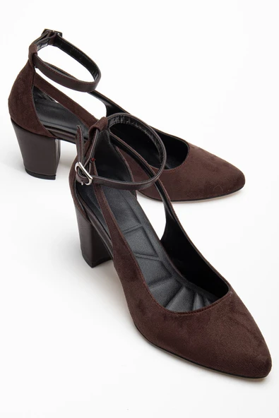 Hero Kadın Topuklu Kahve Süet Klasik Ayakkabı - Resim 2