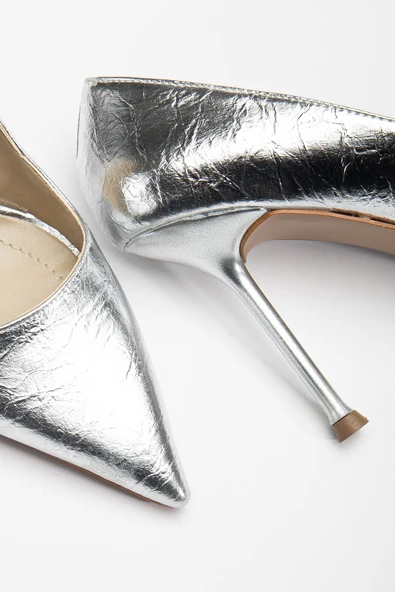 Dorethy Kadın Topuklu Ayakkabı Gümüş Parlak Cilt Stiletto - Resim 3