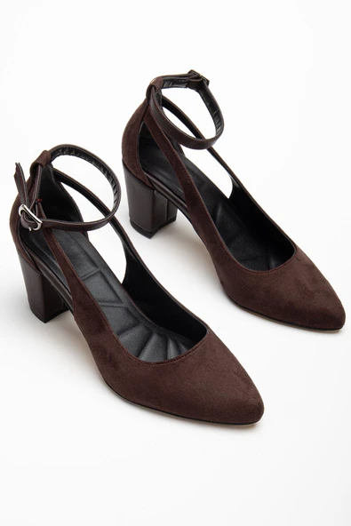 Hero Kadın Topuklu Kahve Süet Klasik Ayakkabı - Resim 3