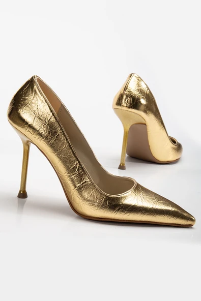Dorethy Kadın Topuklu Ayakkabı Gold Parlak Cilt Stiletto