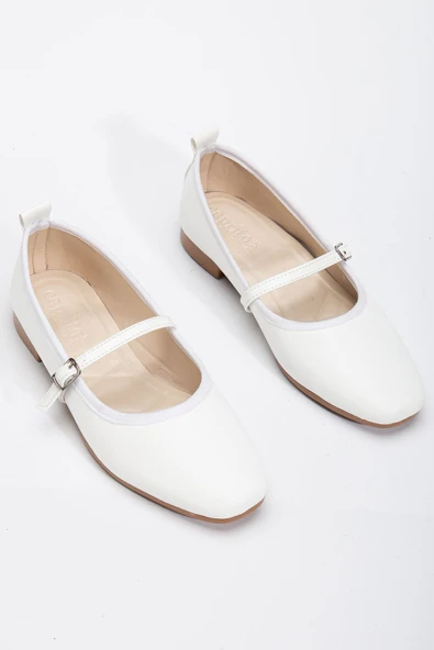 Trew Kadın Beyaz Bantlı Kemerli Hafif Babet - 2