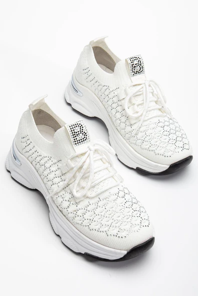 Edwin Beyaz Triko Bağcıklı Yüksek Topuk Rahat Kalıp Sneaker - 2