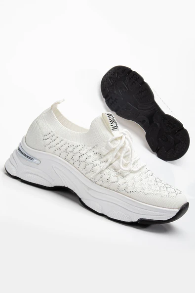 Edwin Beyaz Triko Bağcıklı Yüksek Topuk Rahat Kalıp Sneaker - 3