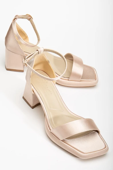 Suzi Bej Saten Platformlu Açık Burunlu Kalın Topuklu Ayakkabı