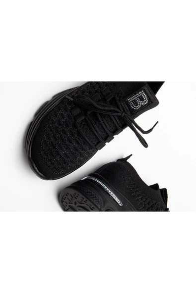 Edwin Siyah Triko Bağcıklı Yüksek Topuk Rahat Kalıp Sneaker - 4