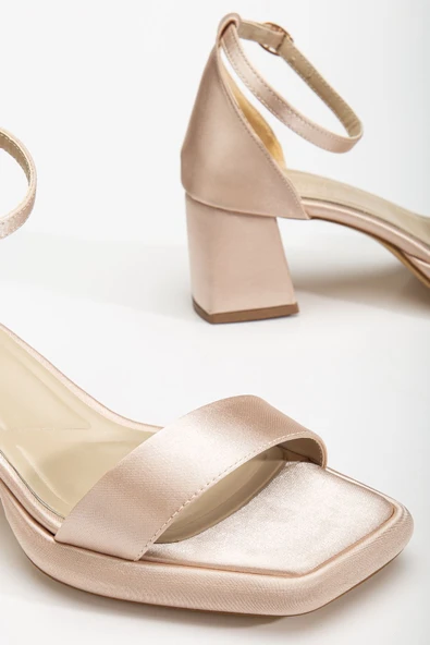 Suzi Bej Saten Platformlu Açık Burunlu Kalın Topuklu Ayakkabı - 3