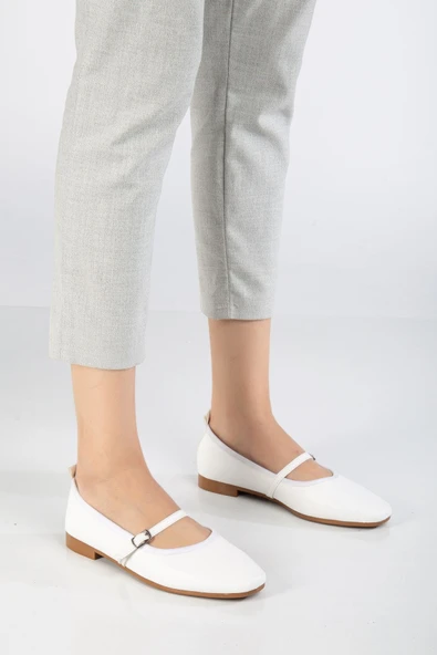 Trew Kadın Beyaz Bantlı Kemerli Hafif Babet - 4