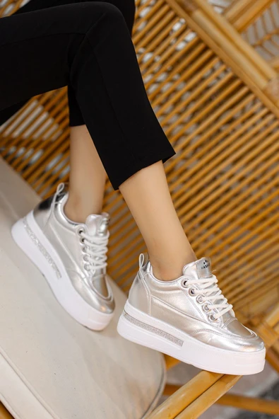 Granes Kadın Gümüş Cilt Gizli Topuk Sneaker - 2