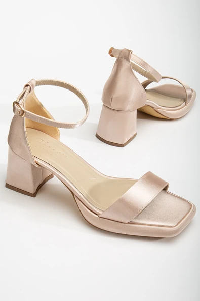 Suzi Bej Saten Platformlu Açık Burunlu Kalın Topuklu Ayakkabı - 2