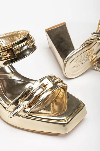 Tommo Gold Rugan Platformlu Açık Burunlu Kalın Topuklu Ayakkabı - Resim 3