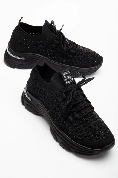 Edwin Siyah Triko Bağcıklı Yüksek Topuk Rahat Kalıp Sneaker - 3