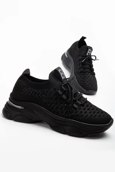 Edwin Siyah Triko Bağcıklı Yüksek Topuk Rahat Kalıp Sneaker - 2