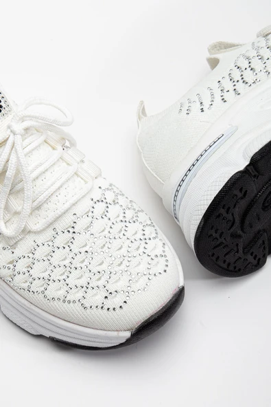 Edwin Beyaz Triko Bağcıklı Yüksek Topuk Rahat Kalıp Sneaker - 4