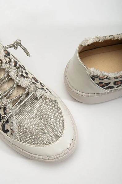 Neva Taşlı Düz Taban Kadın Leopar Kot Sneakers - 4
