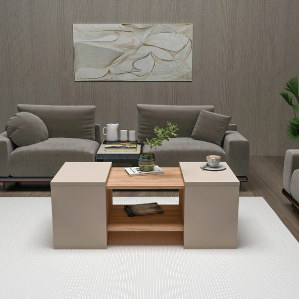 Arnetti Sartos 3'lü Zigonlu Modern Orta Sehpa Salon Sehpası, Atlantik Çam Bej - Sartos - 3