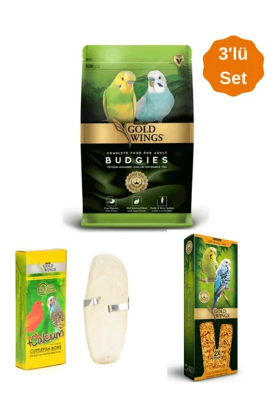 Gold Wings Premium Gold Wings Avantajlı 3'lü Set (muhabbet Yemi+meyveli Muhabbet Krakeri+mürekkep Balığı Kemiği)