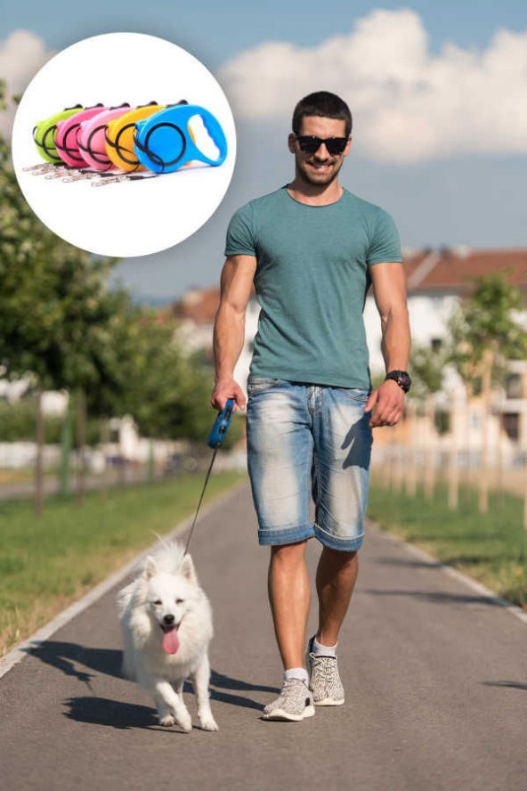 Köpek Gezdirme Tasması İpi 3 Metre Makaralı Otomatik 20KG Kadar Ağırlık Çeker Kilit Sistemli Güvenli - Resim 3