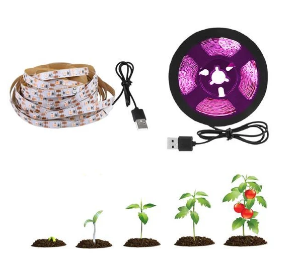 Tam Spektrum Bitki Büyütme Şerit Işık 5V USB Uç 1 mt Dış Mekan