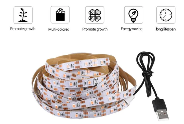 Tam Spektrum Bitki Büyütme Şerit Işık 5V USB Uç 1 mt Dış Mekan - 7