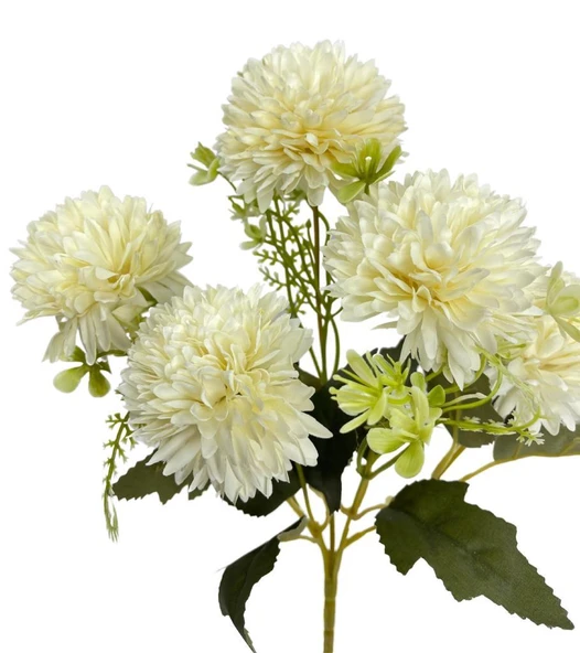Nettenevime Yapay Çiçek Krizantem Kartopu Beyaz 5 Kafalı Demet Cipsolu - Resim 2