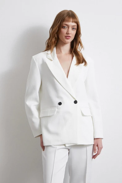 Klasik Poliviskon Ceket Ekru - 3
