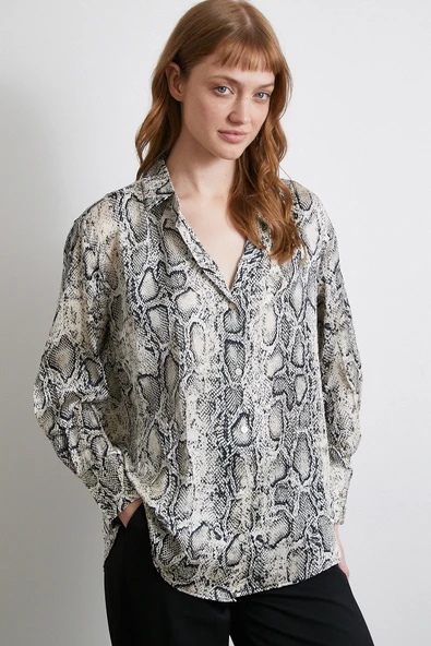 Kraşlı Yılan Desen Gömlek Gri - Resim 2