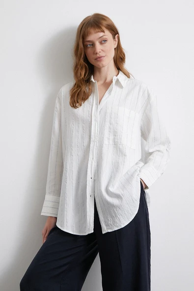 Çizgili Cepli Gömlek Su Yeşili - Resim 6