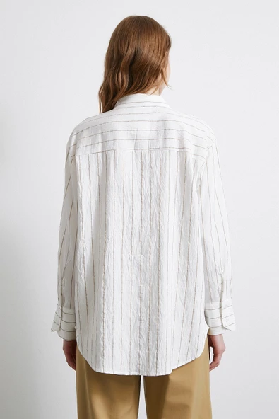 Çizgili Cepli Gömlek Bej - 3