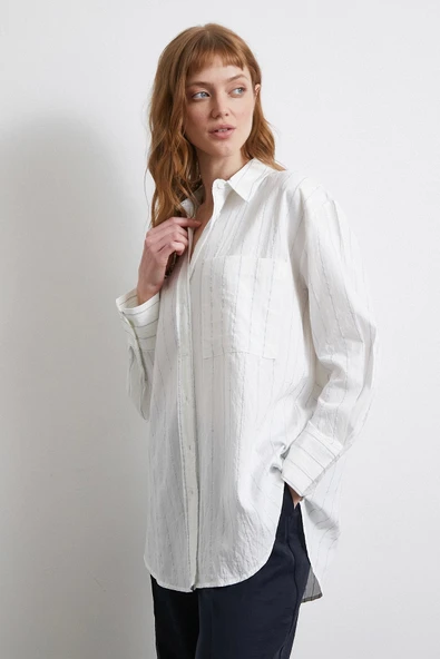 Çizgili Cepli Gömlek Su Yeşili - Resim 5