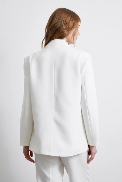 Klasik Poliviskon Ceket Ekru - 6