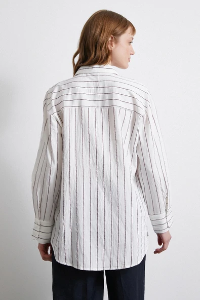 Çizgili Cepli Gömlek Bordo - Resim 3