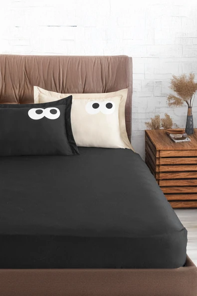 Upstyle Pes Lastikli Çarşaf Seti Çift Kişilik Funny DüzBoya Siyah-Kahve