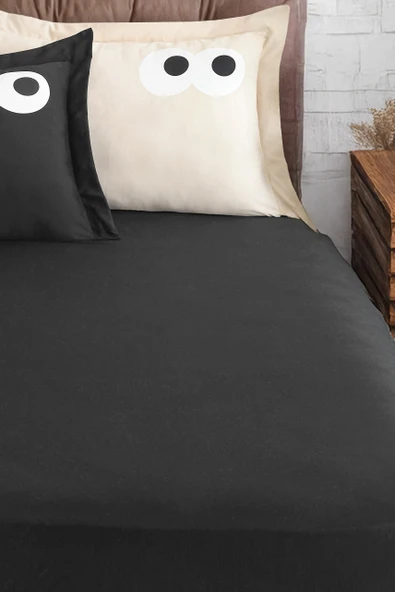 Upstyle Pes Lastikli Çarşaf Seti Çift Kişilik Funny DüzBoya Siyah-Kahve - 3