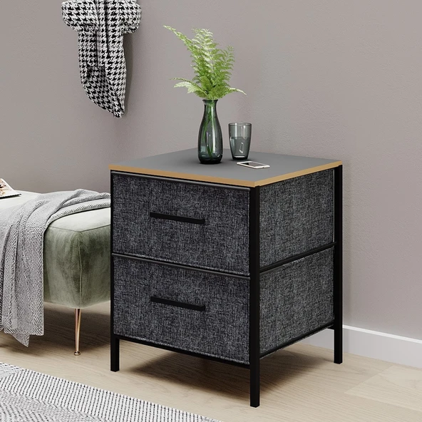 2 Çekmeceli Çok Amaçlı Dolap Komodin Sehpa Füme 1587 - 3