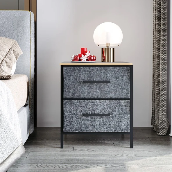 2 Çekmeceli Çok Amaçlı Dolap Komodin Sehpa Füme 1587 - 5