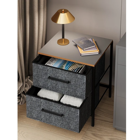 2 Çekmeceli Çok Amaçlı Dolap Komodin Sehpa Füme 1587 - 2