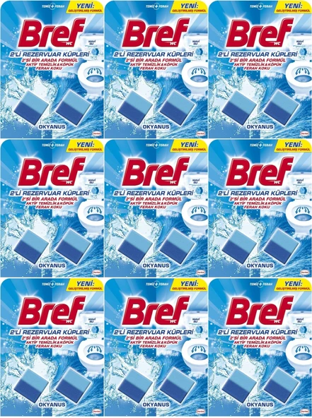 Bref Koku Giderici Jel Küpü - Okyanus (Klozet - Rezervuar - Tuvalet - Blok) (18 Li Set) (9PK*2)