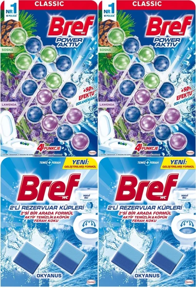 Bref Power Aktiv Klozet Bloğu Çam ve Lavanta Kokulu - Koku Giderici Jel Küpü (Karma 4 Lü Set)
