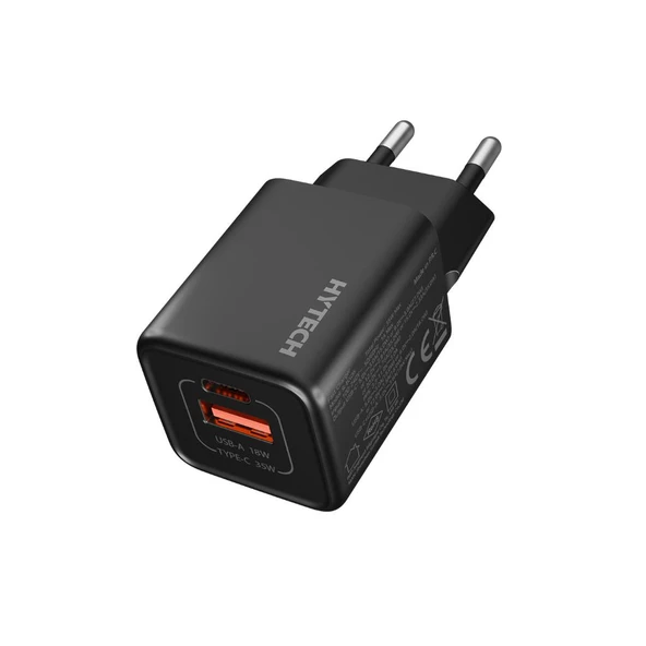 Hytech HY-XEG35 Type USB-C 35W PD + 18W USB QC 3.0 GAN PD/PPS Siyah Hızlı Ev Şarj Adaptörü