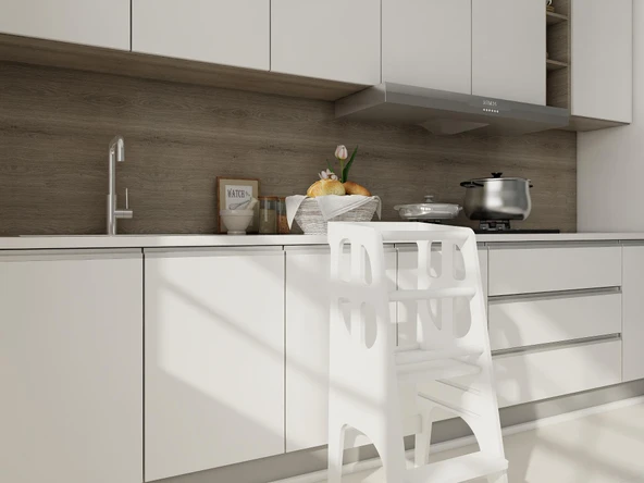 Beyaz Ahşap Çocuk Öğrenme-Etkinlik Kulesi - Resim 3