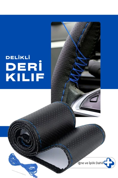 Gri Dikişli Hakiki Delikli Delikli Dikme Direksiyon Kılıfı