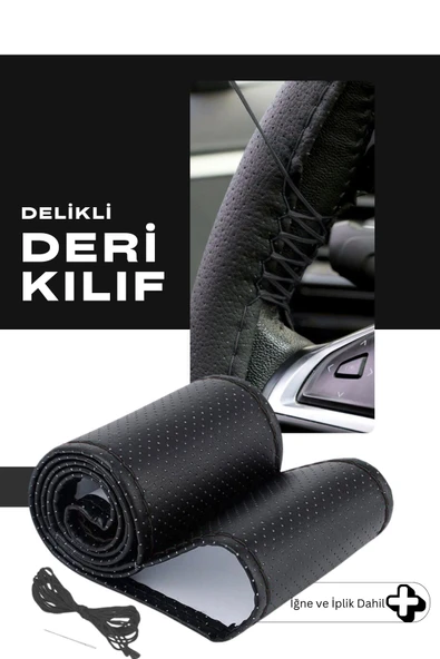 Gri Dikişli Hakiki Delikli Delikli Dikme Direksiyon Kılıfı