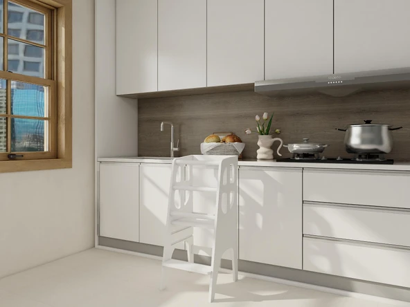 Beyaz Ahşap Çocuk Öğrenme-Etkinlik Kulesi - Resim 2