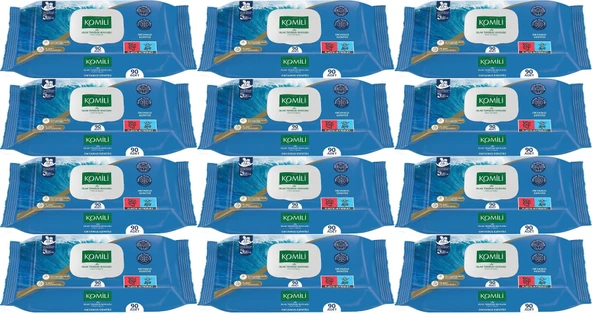 Komili Islak Havlu Mendil 90 Yaprak Okyanus Esintisi (12 Li Set) Pratik Kapaklı (1080 Yaprak)