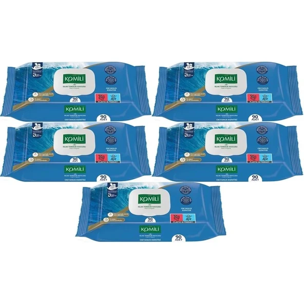 Komili Islak Havlu Mendil 90 Yaprak Okyanus Esintisi (5 Li Set) Pratik Kapaklı (450 Yaprak) ürün görseli