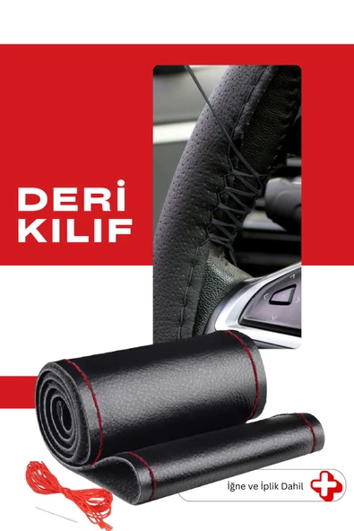 Kırmızı Dikişli Hakiki Deri Dikme Direksiyon Kılıfı