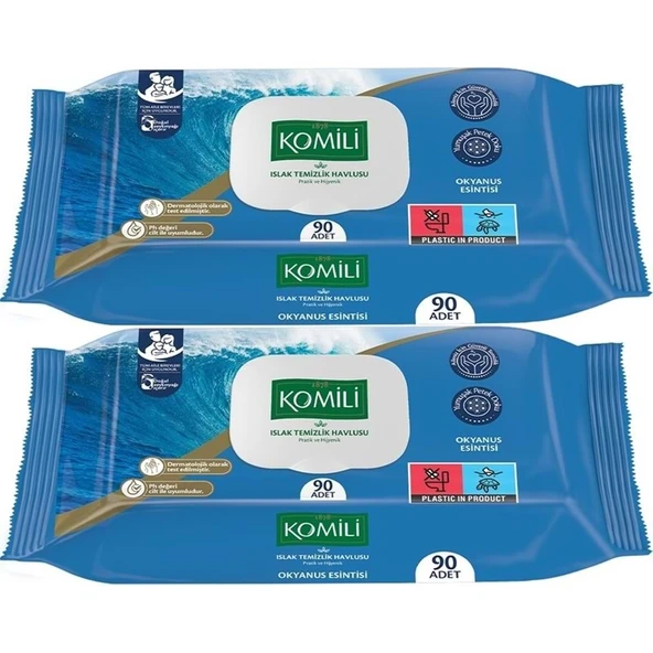 Komili Islak Havlu Mendil 90 Yaprak Okyanus Esintisi (2 Li Set) Pratik Kapaklı (180 Yaprak) ürün görseli