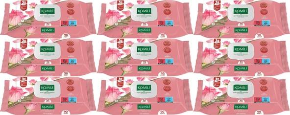 Komili Islak Havlu Mendil 90 Yaprak Gül Kokulu (9 Lu Set) Pratik Kapaklı (810 Yaprak)